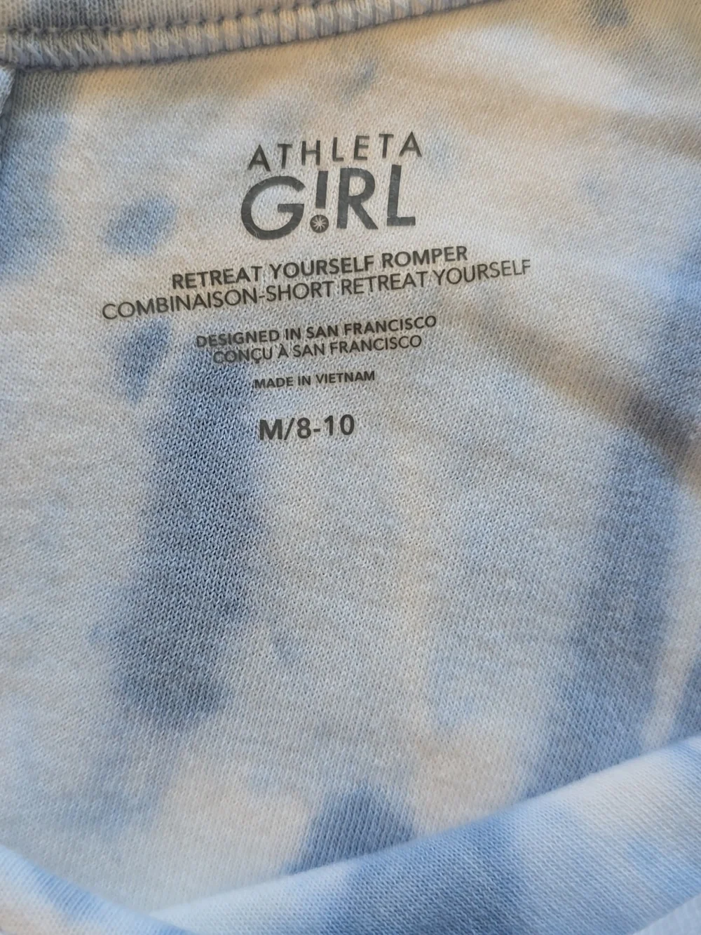 Athleta Girl Retreat Yourself Romper Size M/8-10 Blue Tie Dye Sleeveless - Picture 2 of 4